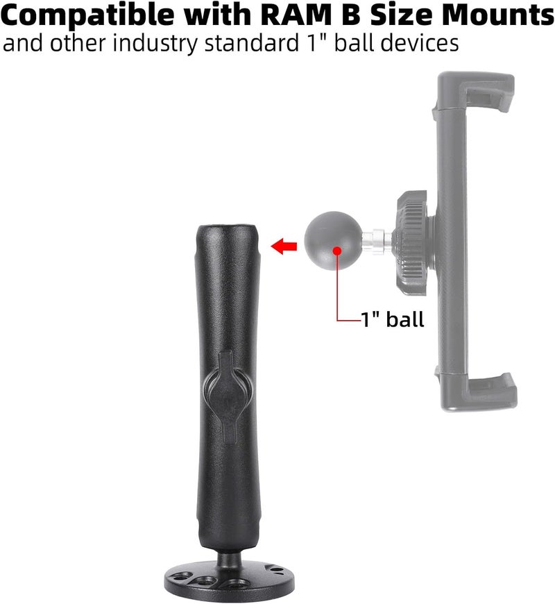 FPN 1" Ball Double Socket Arm with AMPS Hole Round Plate Base, Aluminum Alloy Arm&Drill Base, Compatible with RAM Mounts 1 Inch Ball Components, for Bike Car Motorcycle Phone Mount (6.69" Length) - Image 3